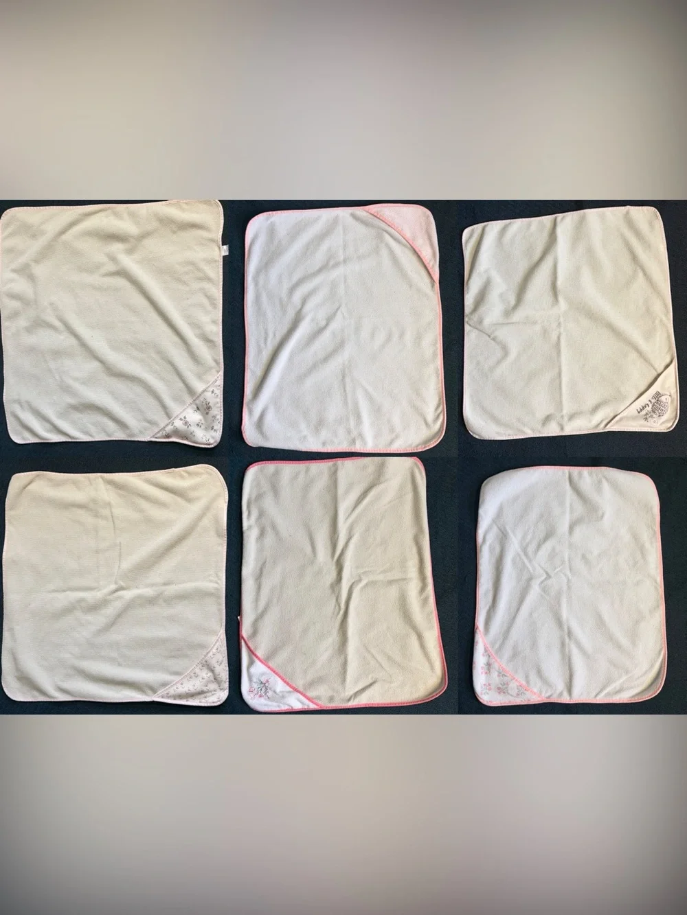 White Baby Burp Cloths with Pink Trim - Pack of 6